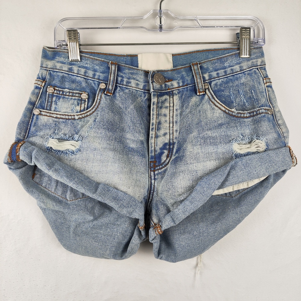 One Teaspoon Denim Shorts Womens 25 Blue Distressed Cuffed High Rise Bandits
